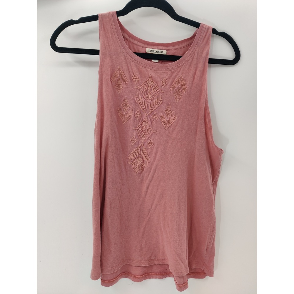 Billabong Pink Embroidered Tank Top Womens L G Cotton Sleeveless‎ Boho Casual